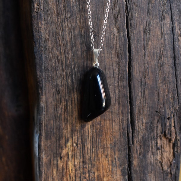 BLACK OBSIDIAN pendant and its chain - Radiation & Truth