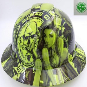 Full Brim Hydro  Dipped Custom Hard Hat Green Bad Bones