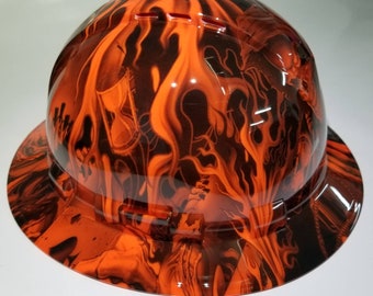 Full Brim Hydro Dipped Custom Hard Hat in Orange Ace of Skulls