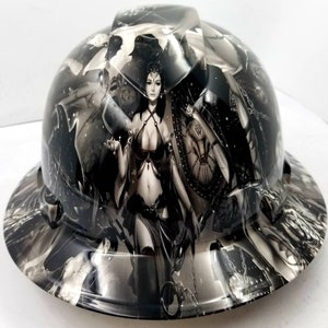 Full brim hydro dipped custom hard hat, dipped in fantasy girls awesome details great looking hat
