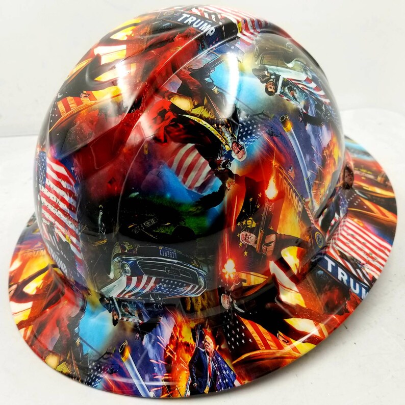Full brim hydro dipped custom hard hat in trump make