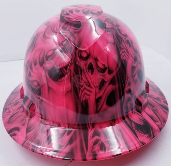 Hard Hat FULL BRIM custom hydro dipped , OSHA , WICKED FIRE HI VIS LIME