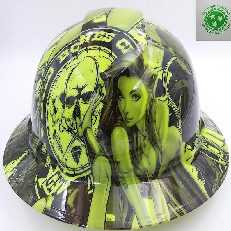Full Brim Hydro Dipped Custom Hard Hat Green Bad Bones Etsy