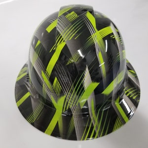 Full  Brim Hard Hat custom hydro dipped in lime abstract urban camo   New