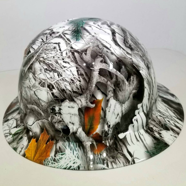 Full brim hydro dipped custom hard hat in snow buck camo osha Etsy