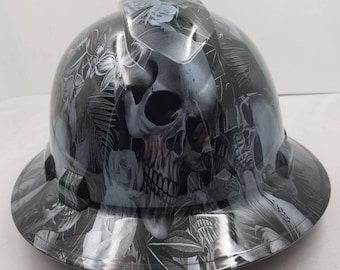 Full brim hydro dipped custom hard hat, dipped in paradise lost skullsnew  awesome details gun metal looking hat