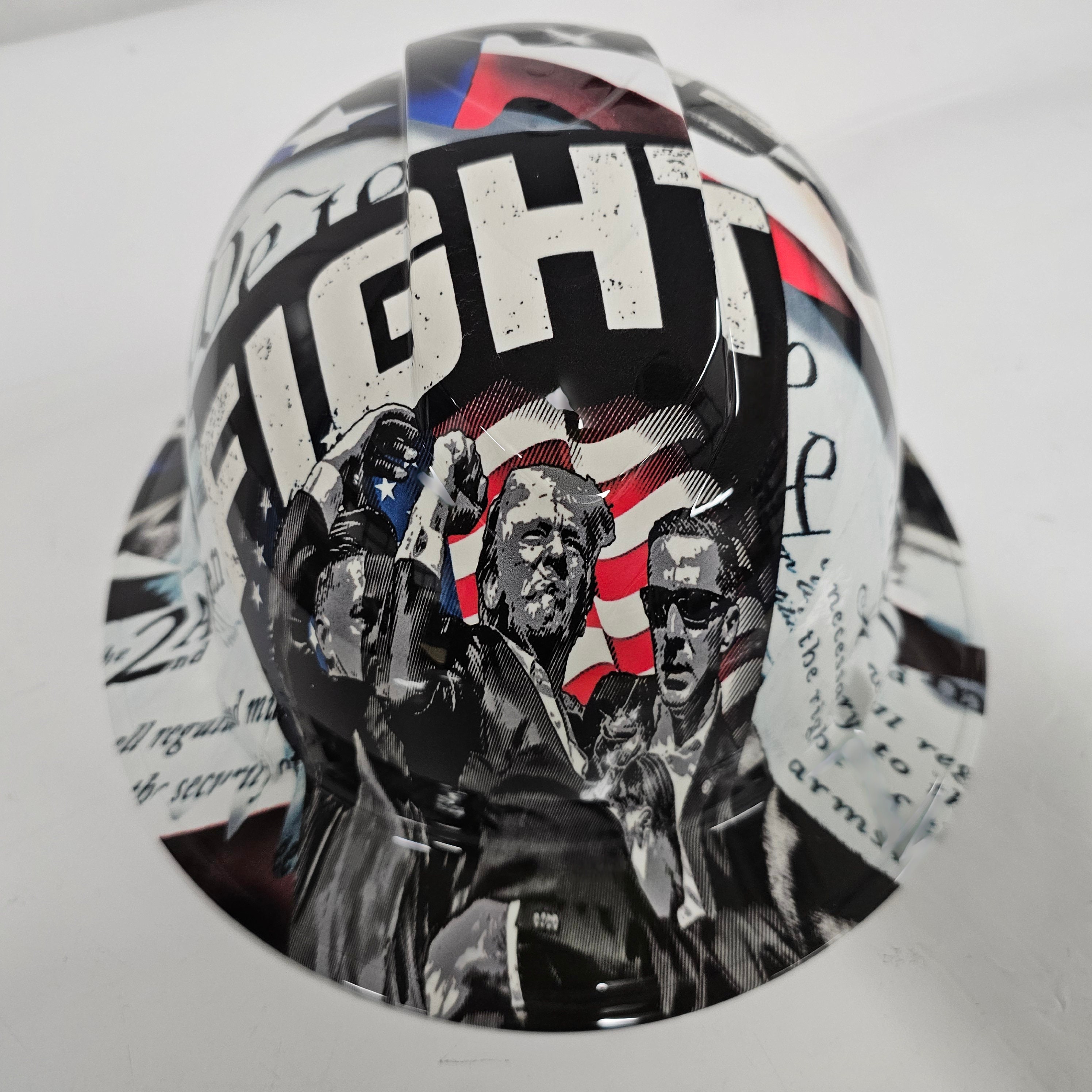 Full  Brim Hard Hat custom hydro dipped in TRUMP FIGHT for our country usa