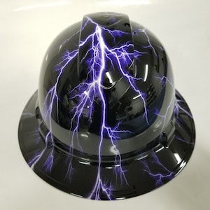 full brim hard hat custom hydro dipped  MIDNIGHT LIGHTNING STORM