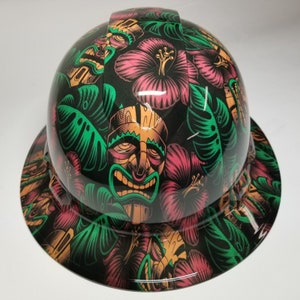 full brim hard hat custom hydro dipped In Tiki Masks ,POLYNESIAN HAWAIIAN