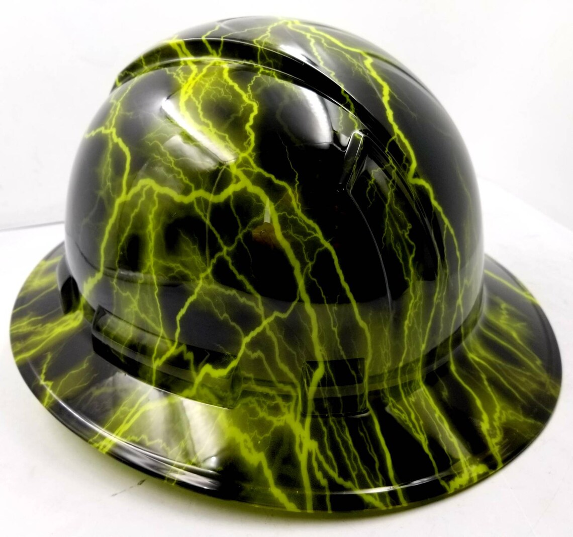Full brim hydro dipped custom hard hat in hi vis lime green Etsy