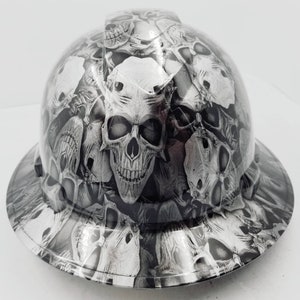Full brim hydro dipped custom hard hat, dipped in demonic skulls new awesome details evil looking