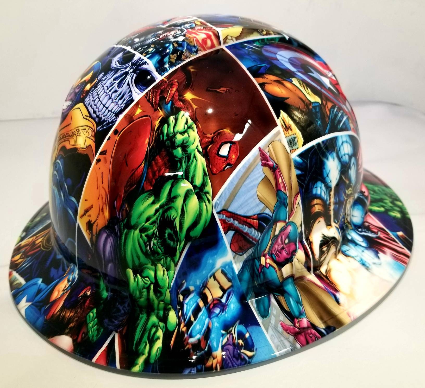 Full Brim Hydro Dipped Custom Hard Hat in Super Heroes Comic Book