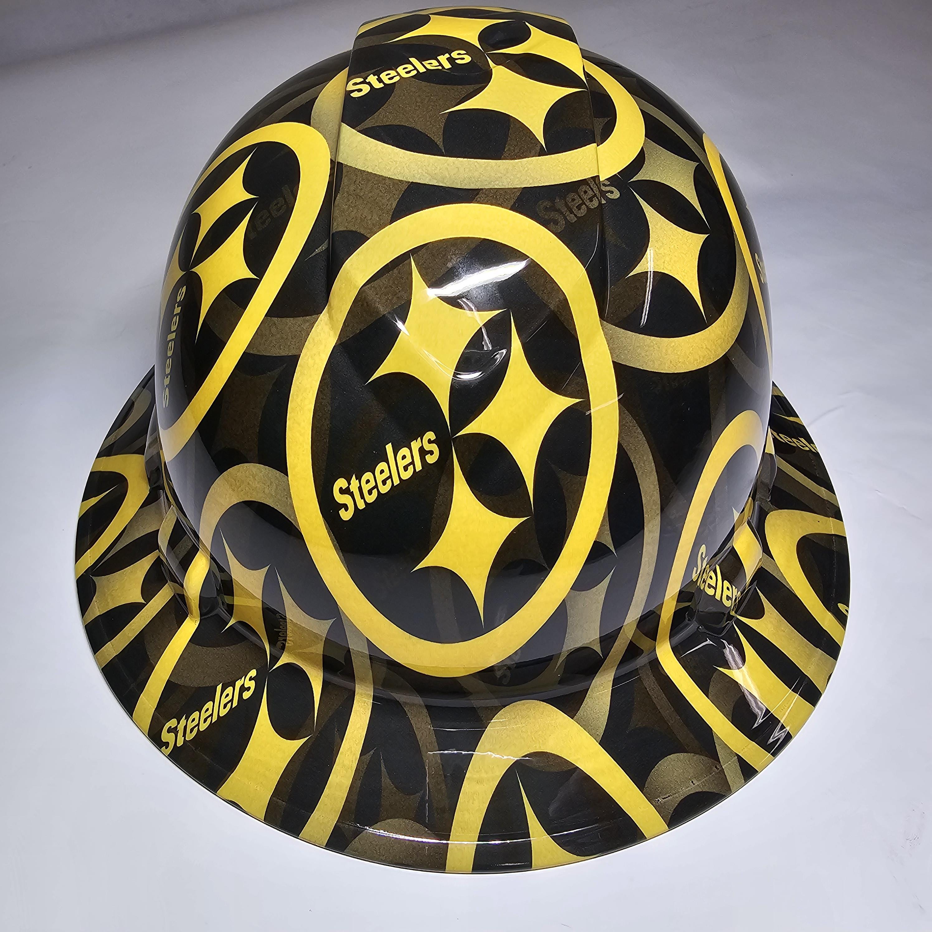 Full  Brim Hard Hat custom hydro dipped in Pittsburgh steelers