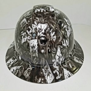Full brim hydro dipped custom hard hat in the joker white out osha approved