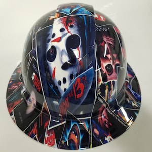 full brim hard hat custom hydro dipped in Horror show movie posters