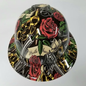 Full Brim Hard Hat custom hydro dipped in hustle hard,  brass tactics