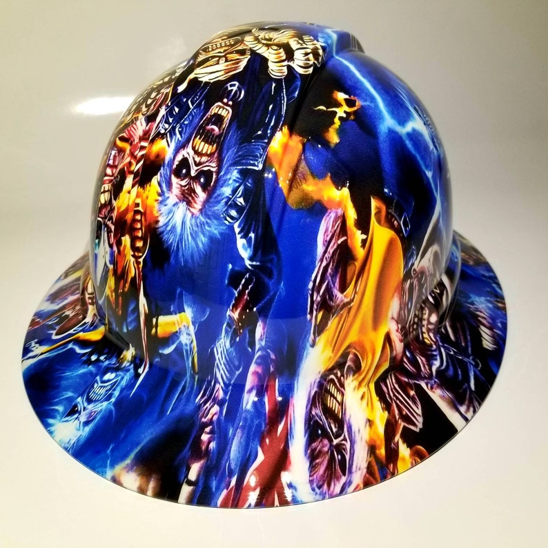 Full brim hydro dipped custom hard hat dipped in IRON MAIDEN Etsy