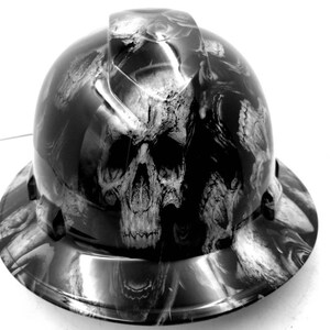Full brim hydro dipped custom hard hat dipped in 3D BoneHead osha approved