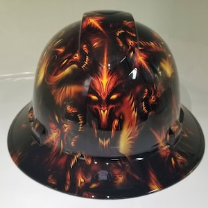 Full Brim Hydro  Dipped Custom Hard Hat Demonic demons from hell