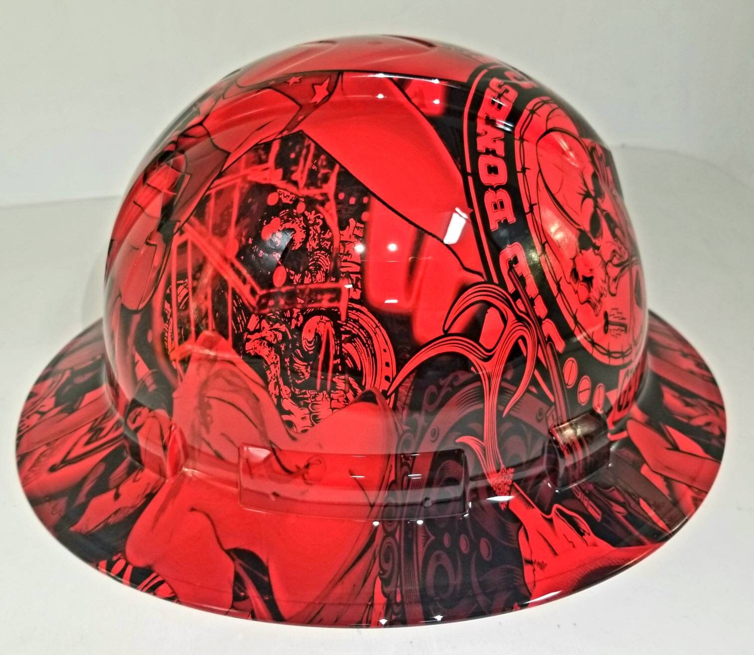 OSHA Approved Full Brim Hard Hat - Custom Hydro Dipped Grey "Bad Bones Club" Design