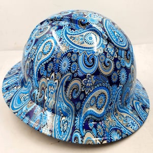 Full brim hydro dipped custom hard hat dipped in blue Brad paisley's new osha approved