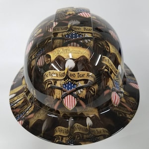 Full brim hydro dipped custom hard hat in RIGHTto BEAR ARMS