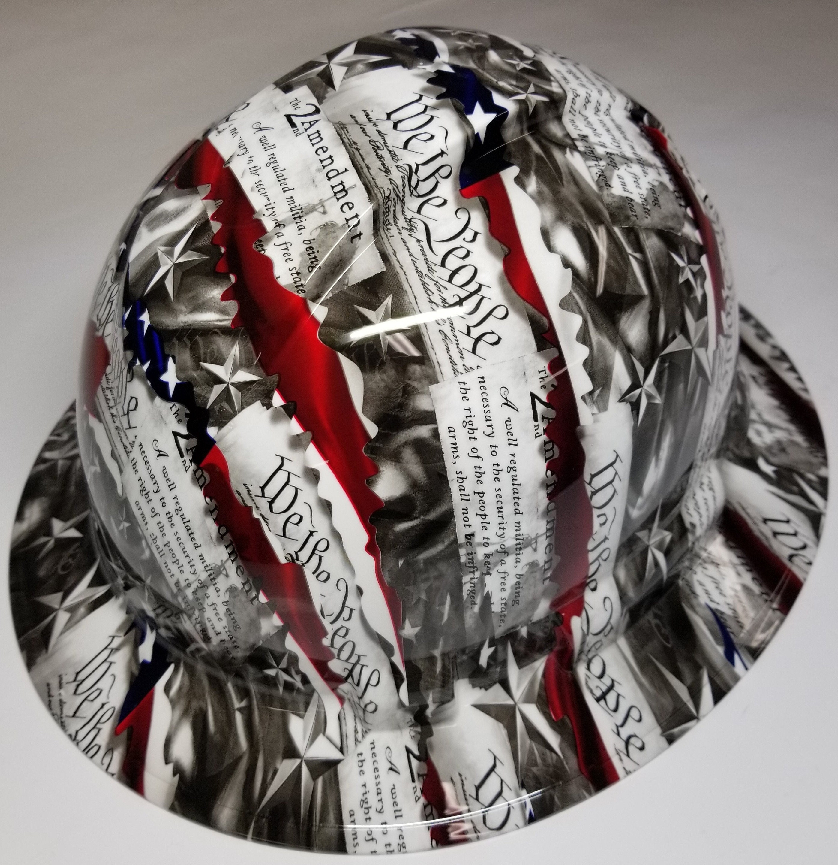 Hydro Dipped Hard Hat: 2nd Amendment USA Flag Full Brim