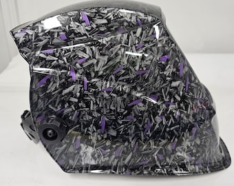 Hydro Dipped Welding Helmet: Purple Carbon Fiber, Auto Darkening, LeadHead