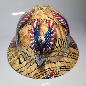 Full brim hydro dipped custom hard hat in we the  people AMERICAN EAGLES CONSTITUTION