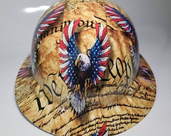 Full brim hydro dipped custom hard hat in we the  people AMERICAN EAGLES CONSTITUTION