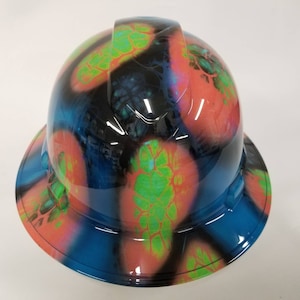 Full brim hydro dipped custom hard hat in alien orb fantastic colors osha approved