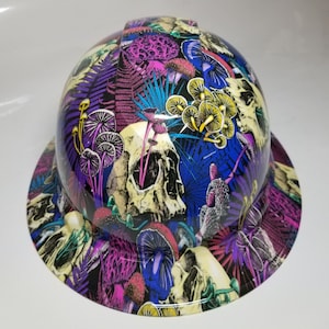 full brim hard hat custom hydro dipped In HAVE A Nice TRIP MUSHROOMS Skulls strong osha approved