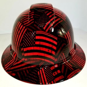 Full Brim Hard Hat custom hydro dipped Candy RED USA FLAG