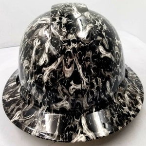 Full brim hydro dipped custom hard hat dipped in screaming skulls osha approved