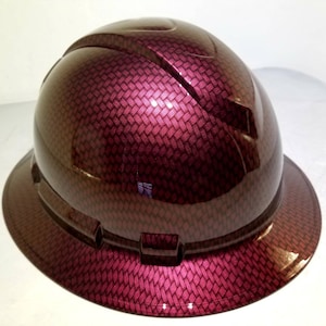 Hydro Dipped Hard Hat: Brandy Wine Red Carbon Fiber, OSHA Approved