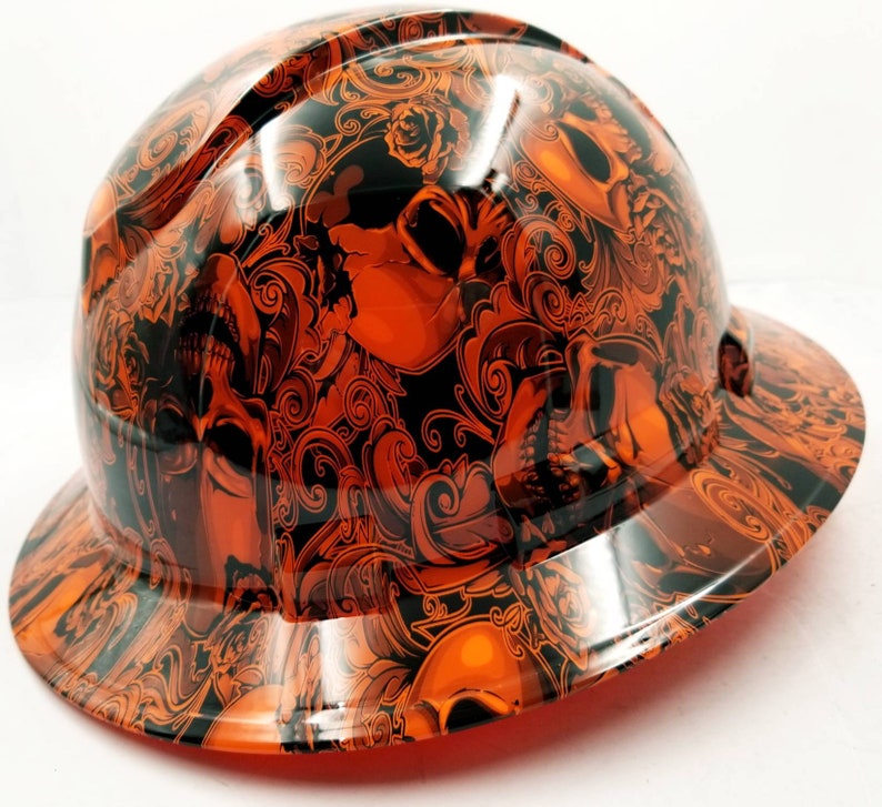 Full Brim Hydro Dipped Custom Hard Hat in Orange Skulls N Etsy