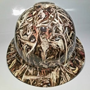 Full Brim Hard Hat custom hydro dipped in next camo bones , deer hunter , big buck