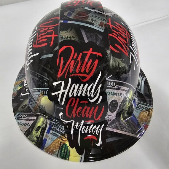Wet works imaging Full Brim Hard Hat custom hydro dipped DIRTY HANDS