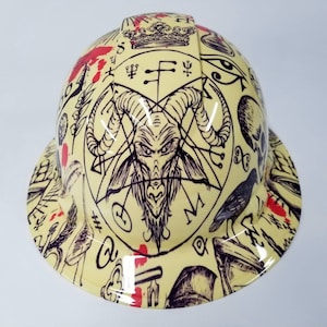 Full Brim Hard Hat custom hydro dipped in alchemy pentagram occult wiccan design