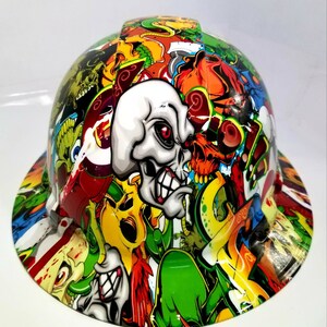 Full Brim Hydro  Dipped Custom Hard Hat Skull sticker bomb