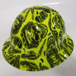 full brim hard hat custom hydro dipped IN Hi Vis  Lime Welder , WELDER UP