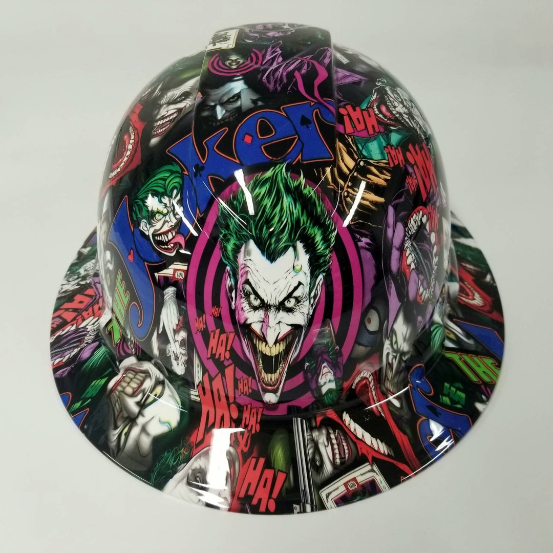 Full Brim Hard Hat Custom Hydro Dipped in the Joker Ha Ha Big
