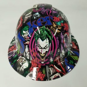 Full Brim Hard Hat custom hydro dipped in the joker ha ha big face