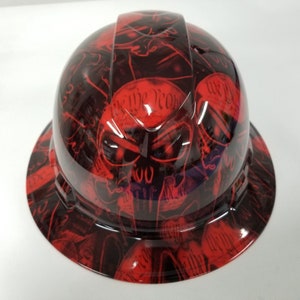 Full brim hydro dipped custom hard hat in We the people RED PUNISHING SKULLS