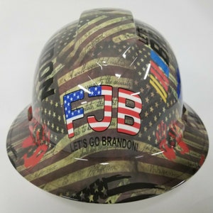 Full brim hydro dipped custom hard hat in Lets Go Brandon for
