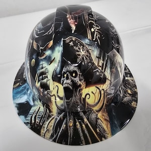 Full brim hydro dipped custom hard hat in PIRATES Of The DEAD Sea