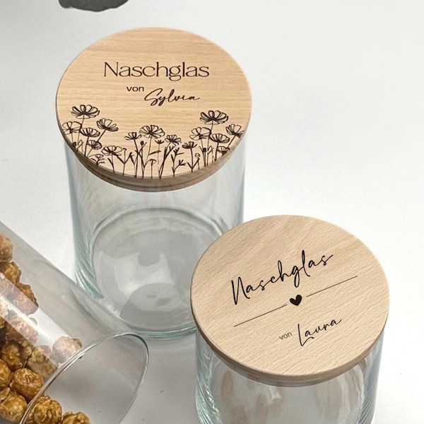 Personalized candy jar with wooden lid - individual storage jar, perfect as a gift for teachers, educators, colleagues & family