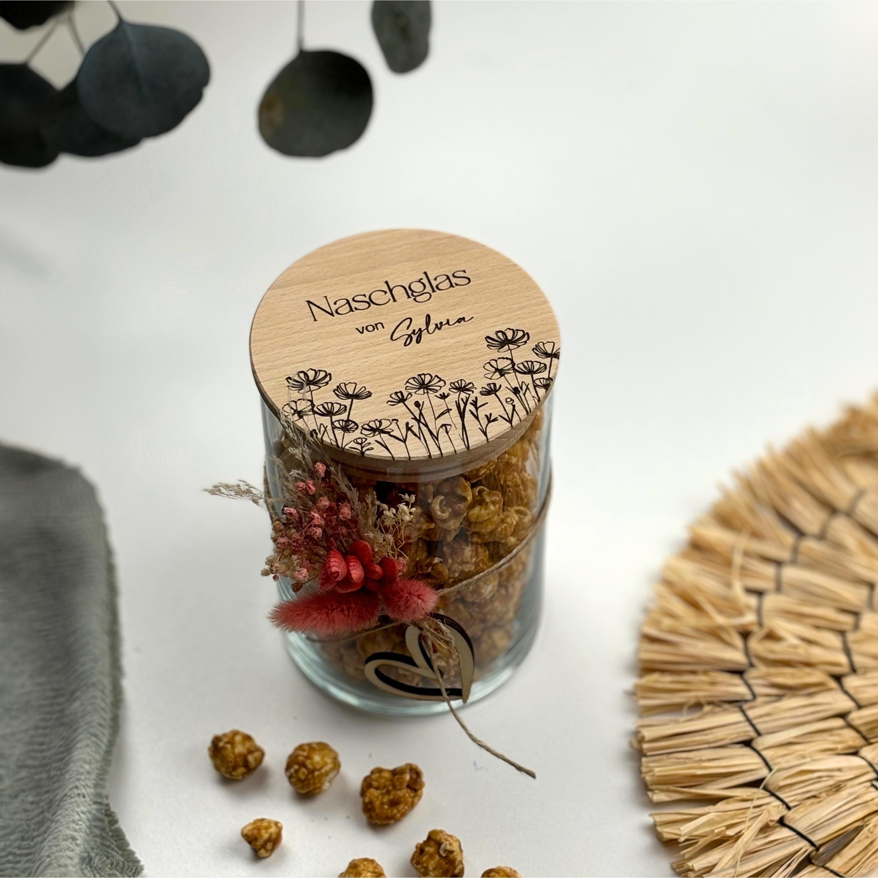 Personalisiertes Naschglas Mit Holzdeckel – 530 Ml, Graviert Mit Namen & Sternen