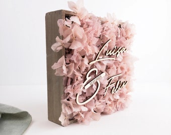 Blumenkasten personalisiert | Blumenwand | Blumenschild | Hochzeitsschild | Hochzeitsgeschenk | Holzkasten mit Hortensien