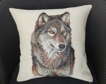 Dekokissen Wolf Wolfskopf ca 50 x 50 cm Zierkissen grauer Wolf Deko Kissen 